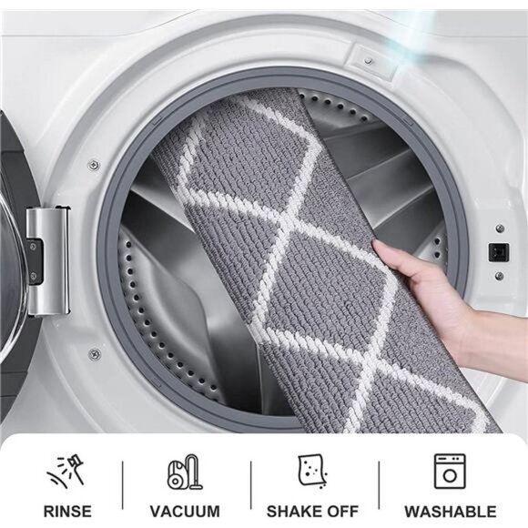 Indoor Door Mat, Non-Slip Absorbent Resist Dirt Entrance Rug, 20" x 32", Grey - Picture 5 of 6